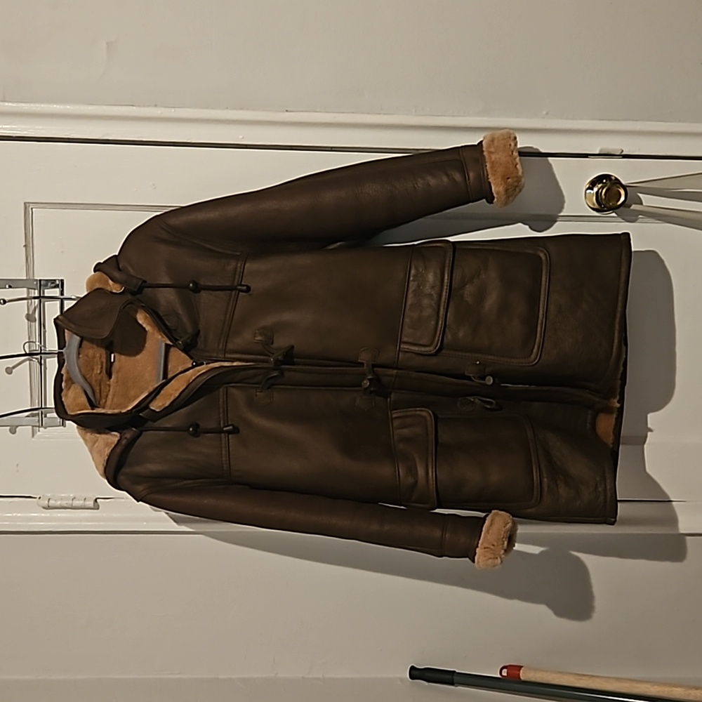 Size 12 Shearling/Leather Hooded Coat